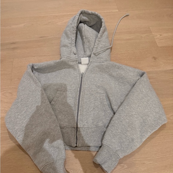 Aritzia Sweaters - Aritzia Cropped Zip Up Gray Hoodie Jacket